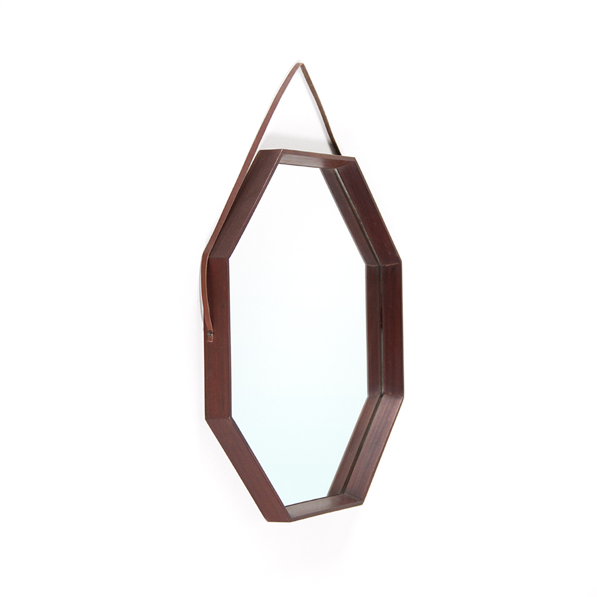 Specchio ottagonale in legno anni ‘60, wooden mirror, Italian design