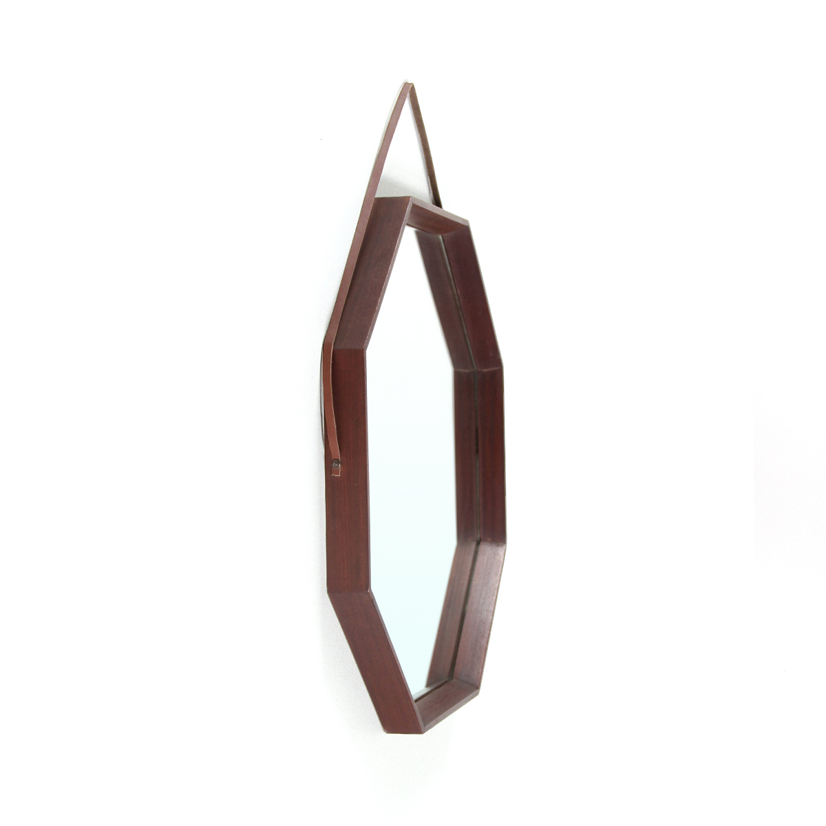 Specchio ottagonale in legno anni ‘60, wooden mirror, Italian design