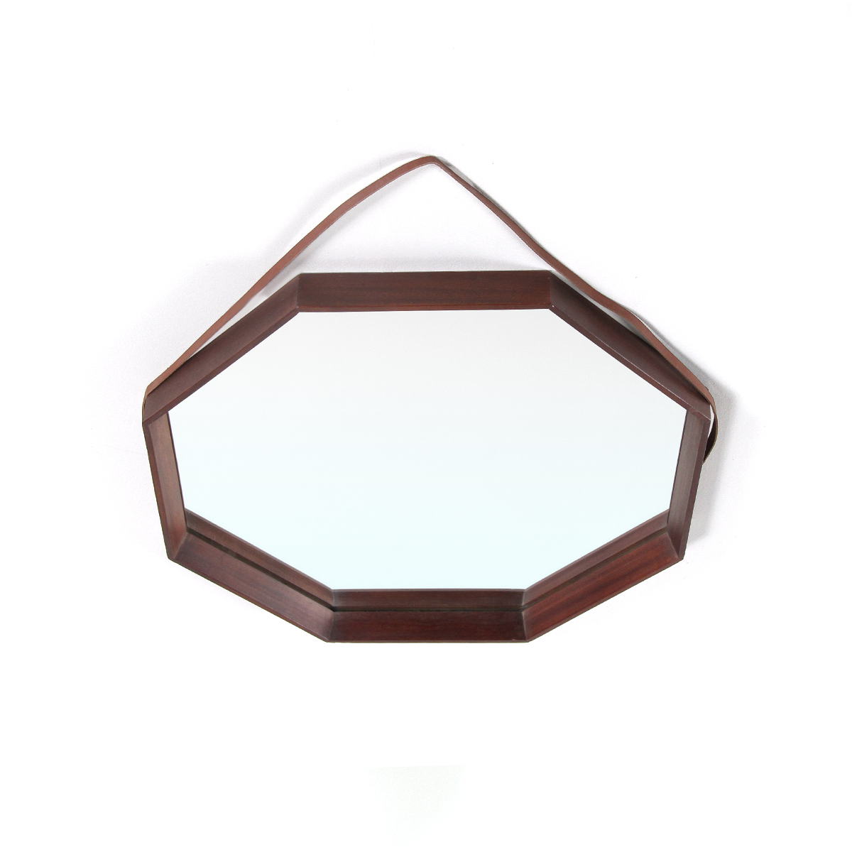 Specchio ottagonale in legno anni ‘60, wooden mirror, Italian design