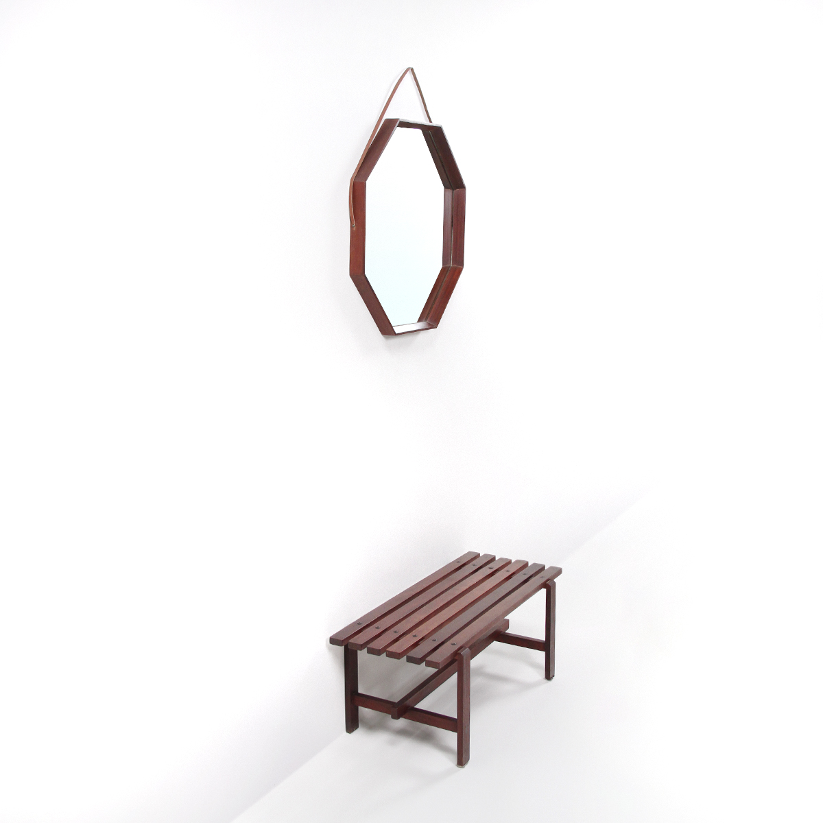 Specchio ottagonale in legno anni ‘60, wooden mirror, Italian design