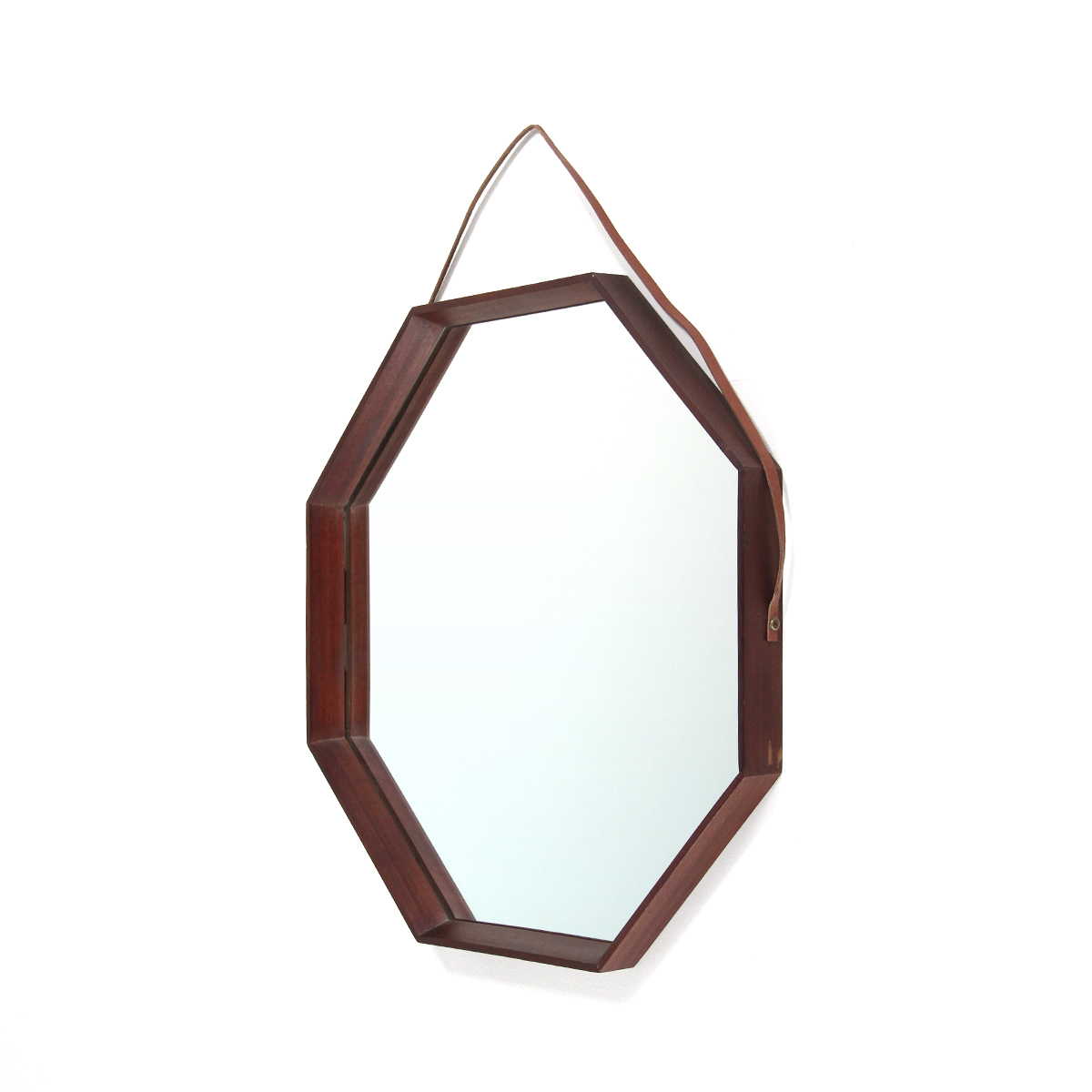 Specchio ottagonale in legno anni ‘60, wooden mirror, Italian design