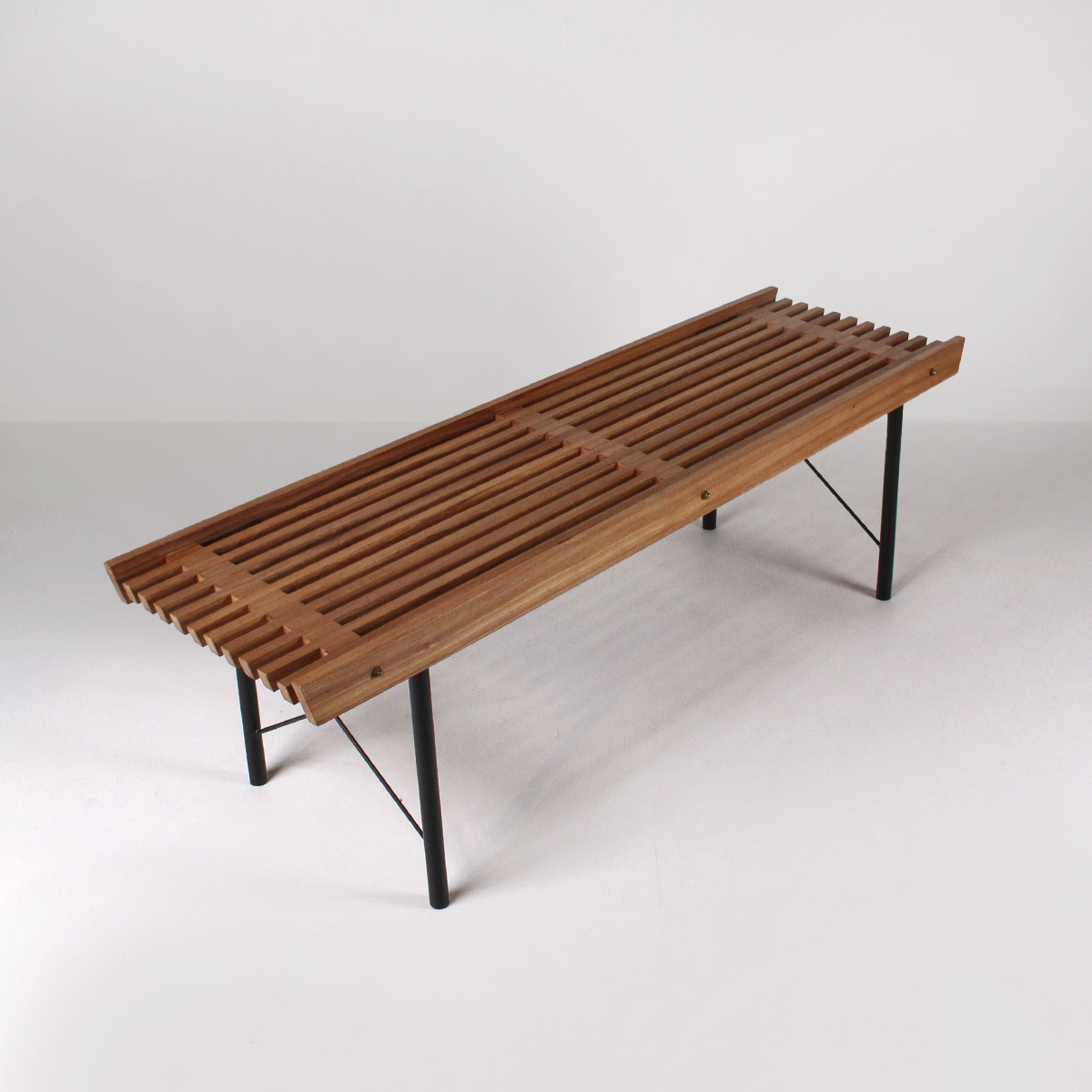 Panca in legno e ferro anni 60, bench, Italian design