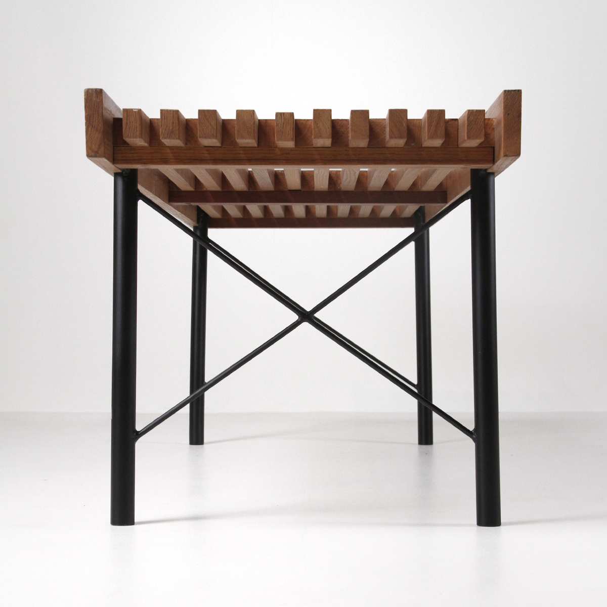 Panca in legno e ferro anni 60, bench, Italian design