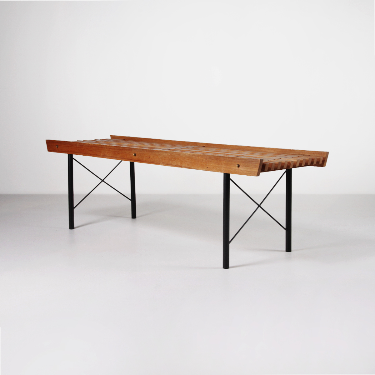 Panca in legno e ferro anni 60, bench, Italian design