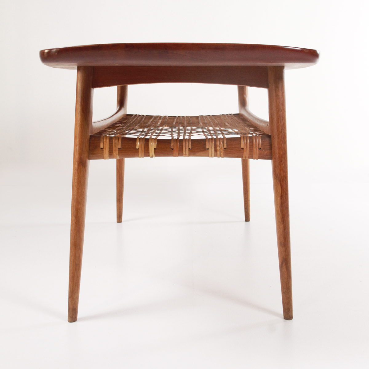 Tavolino da salotto '60 in teak e rattan, coffee table, danish design