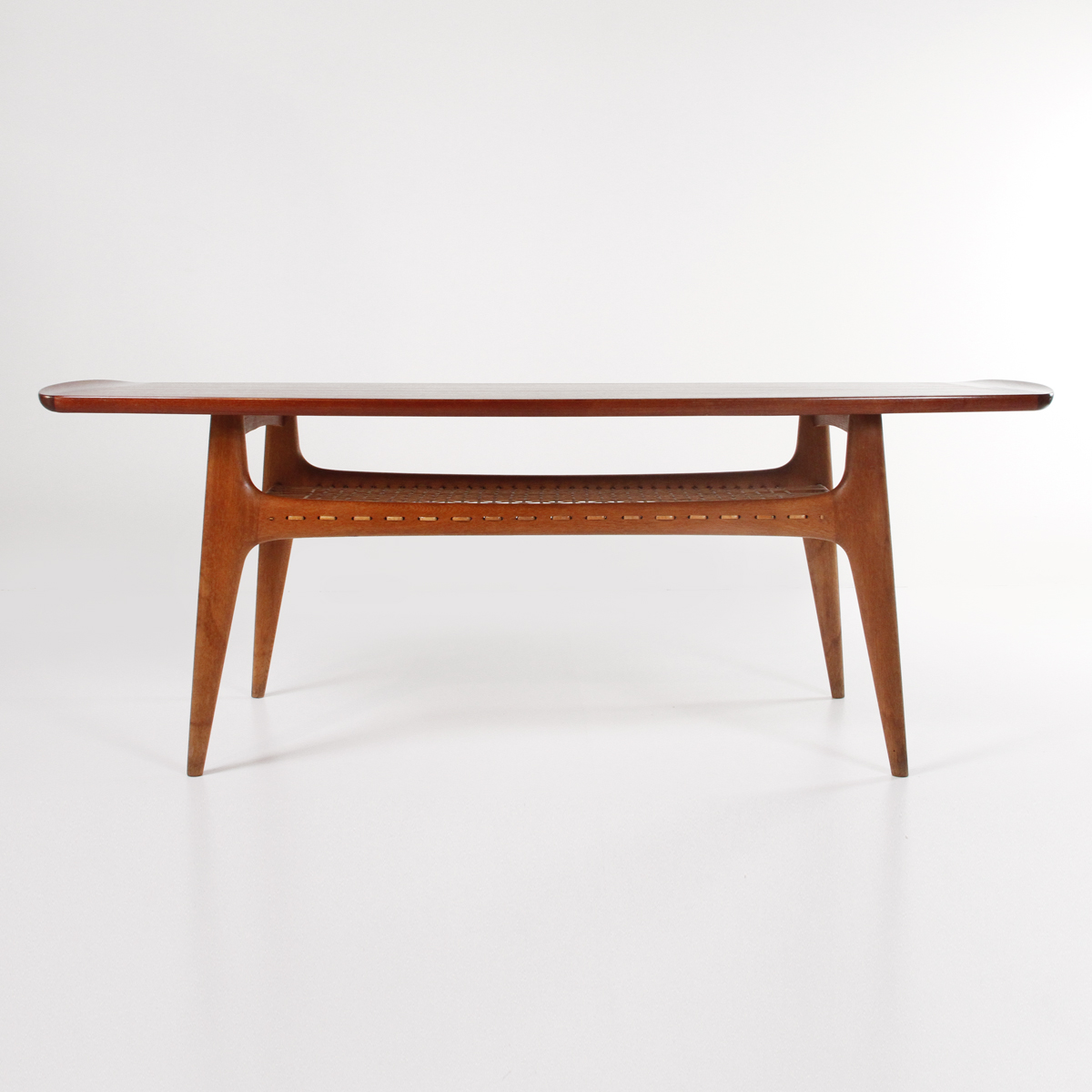 Tavolino da salotto '60 in teak e rattan, coffee table, danish design