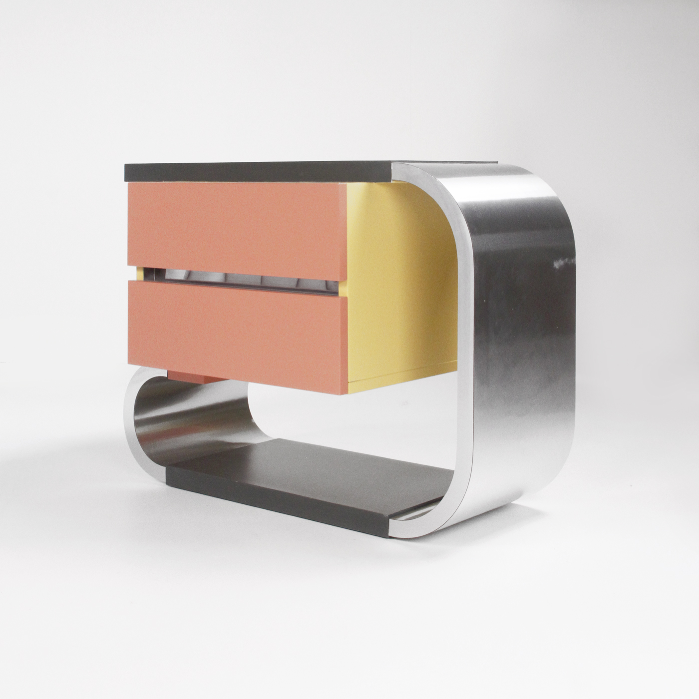 Comodino, bedside table, design, postmodern, metal, memphis, vintage, modernariato