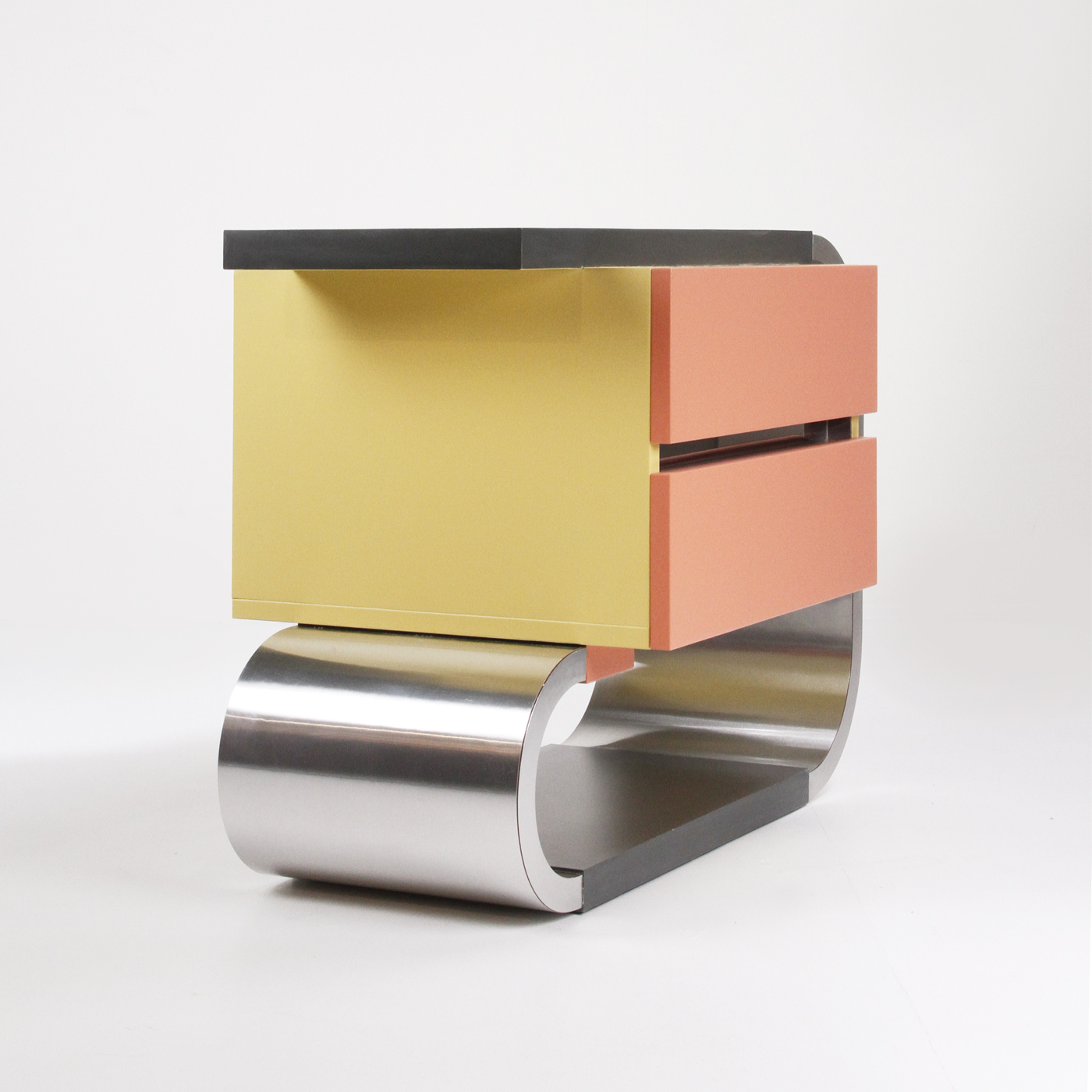 Comodino, bedside table, design, postmodern, metal, memphis, vintage, modernariato